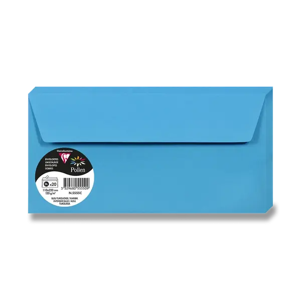 Barevná obálka Clairefontaine, DL, samolepicí, 20 ks - modrá