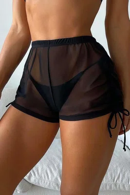 19529 Dewberry Tulle Beach Shorts Pareo-BLACK