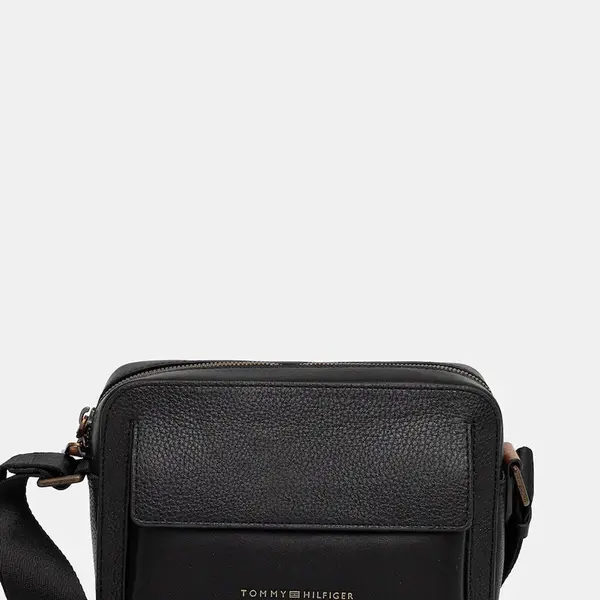 Kožená taštička Tommy Hilfiger černá barva, AM0AM13505