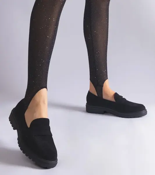 Gemre Black lacework eco-suede moccasins Clausen