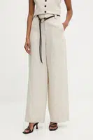 Lněné kalhoty Answear.LAB dámské, béžová barva, široké, high waist