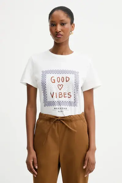 Bavlněné tričko Weekend Max Mara ARA dámské, bílá barva, 2525976041600