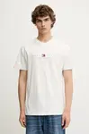 Bavlněné tričko Tommy Jeans pánské, bílá barva, s potiskem, DM0DM21911