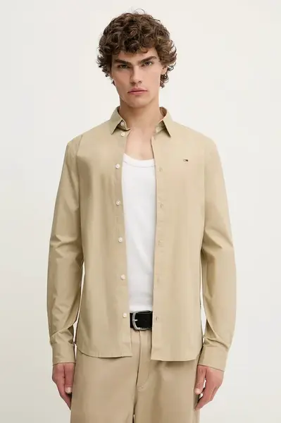 Košile Tommy Jeans pánská, tmavomodrá barva, slim, s klasickým límcem, DM0DM04405