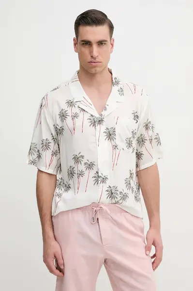 Košile Tommy Hilfiger pánská, béžová barva, relaxed, UM0UM03227