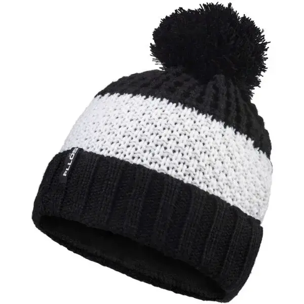 FLLÖS CORY Zimní čepice s bambulí a podšívkou, černá, velikost UNI