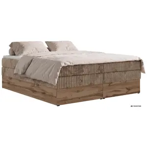 MKS POSTEL BOXSPRING WOOD ZERO KING 180/200 - Hnědá Manšestr - Topper Visco - H4