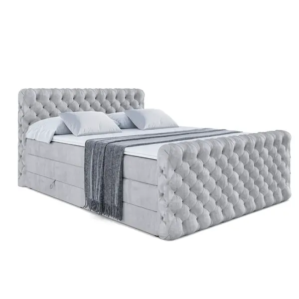 ALTDECOR BOXSPRINGOVÁ postel BOXI8-Z KING – 200 x 200 – H3/H4 – světle šedá