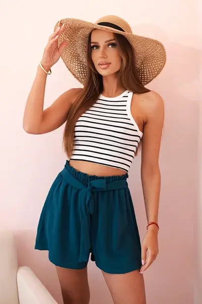 Kesi Włoski Viskózové šortky zavazované v pase námořní