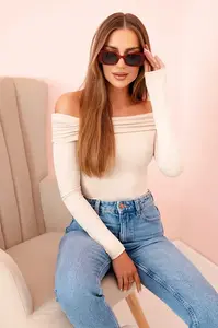 Kesi Włoski Dámská halenka s dlouhým rukávem a odhalenými rameny béžový