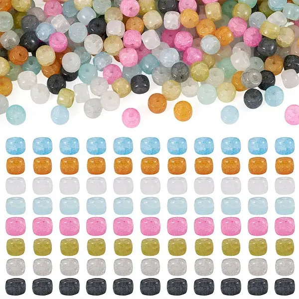 200Pcs 8 Colors Baking Paint Crackle Glass Beads