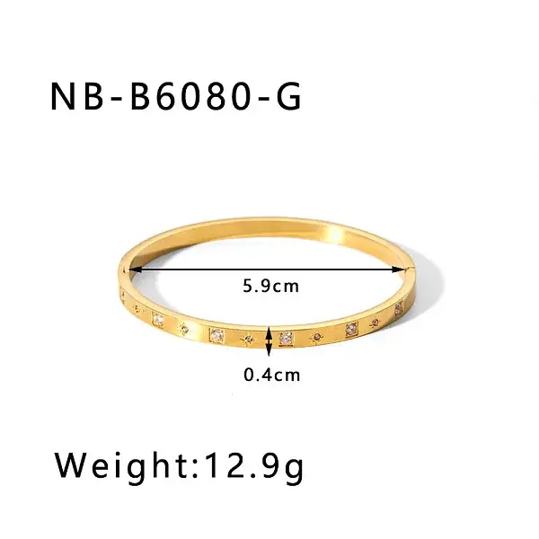 304 Stainless Steel Pave Cubic Zirconia Bangles