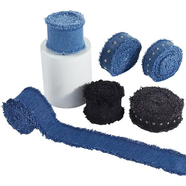 6Pcs 6 Colors Denim Fabric Ribbon