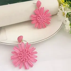 Flower Brass Grass Dangle Stud Earrings