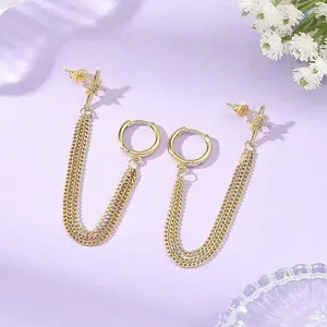Chain Shape Brass Hoop Dangle Earrings