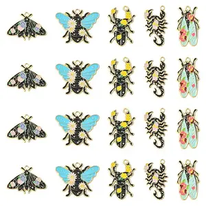25Pcs 5 Styles Alloy Enamel Pendants