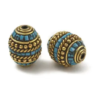 Dyed Synthetic Turquoise Brass Tibetan Style Beads
