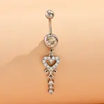 Brass Clear Cubic Zirconia Heart Dangle Belly Rings