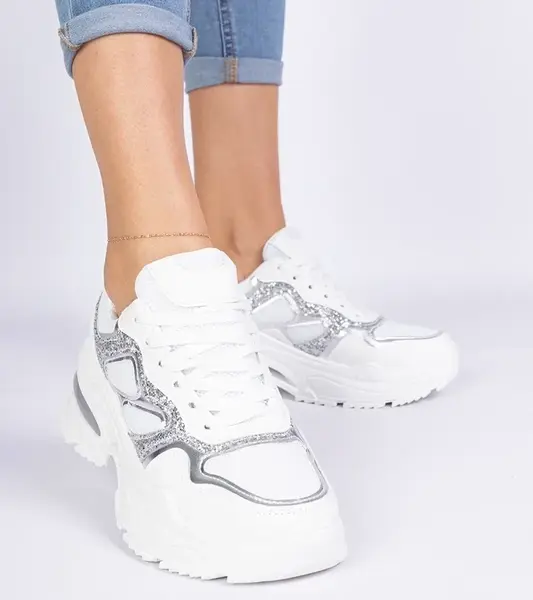 Gemre White women's sneakers decorated with glitter Sandoria