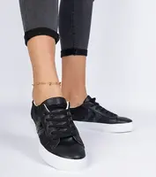 Gemre Black Animal Print Glitter-Embellished Sneakers Walorin