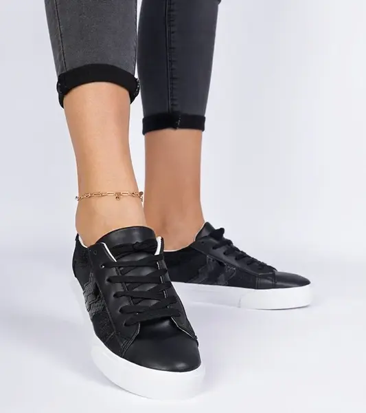 Gemre Black Animal Print Glitter-Embellished Sneakers Walorin