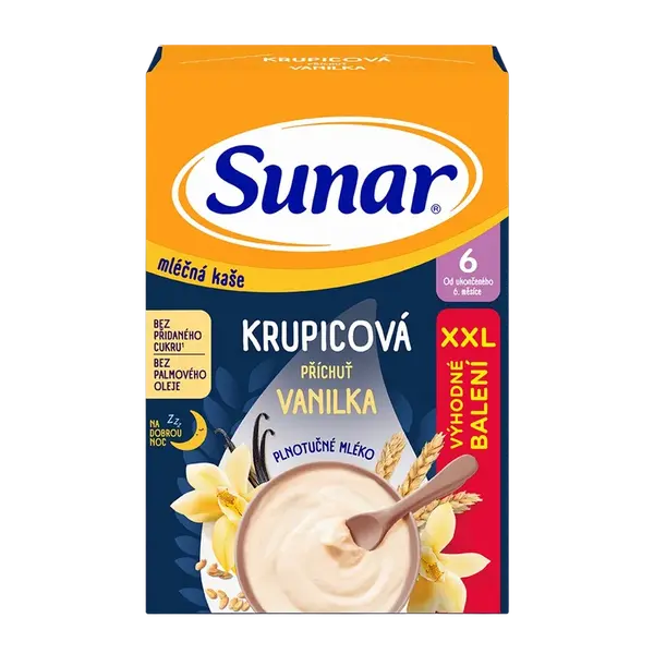 SUNAR mléčná krupicová kaše na dobrou noc vanilková XXL 340 g