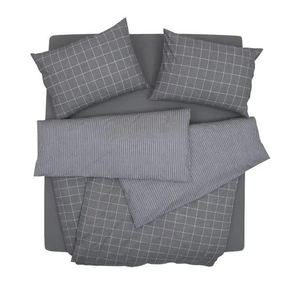 SCANquilt povlečení KLASIK kostka+proužek šedá 140 x 200/70 x 90 cm