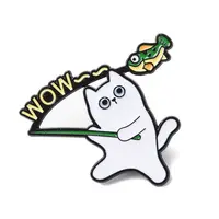 Fishing White Cat Enamel Pins