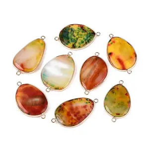 Brass Pave Dyed Natural Agate Connector Charms