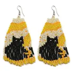 Boho Seed Bead Halloween Black Cat Tassel Earrings