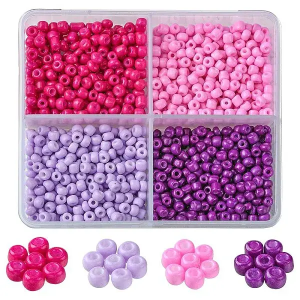 800pcs 4 Colors Baking Paint Glass Round Seed Beads