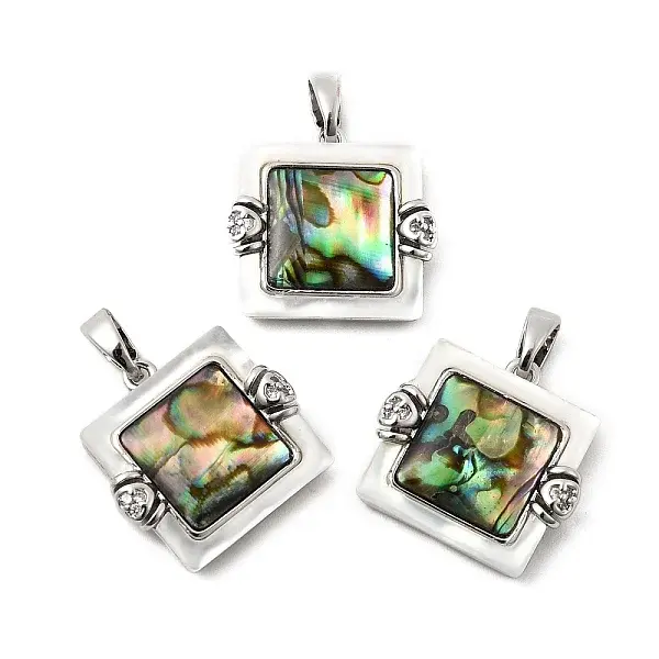 Brass Cubic Zirconia & Paua Shell Pendants