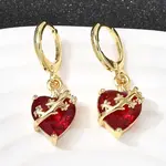 Heart Brass Glass Hoop Earrings