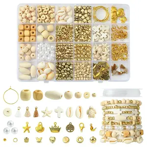 DIY Mixed Shapes Synthetic Turquoise & Wood & CCB Beads Bracelets Making Kits