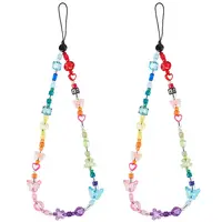 2Pcs Resin Beaded Mobile Phone Lanyard Wrist Strap