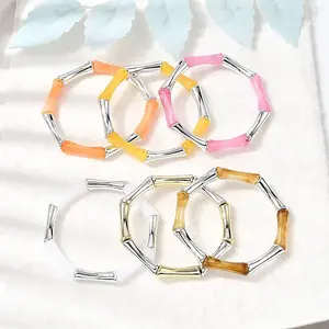 Plating Resin Beads Stretch Bracelets for Women