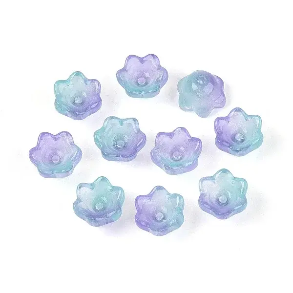 Transparent Two Tone Spray Painted Glass Bead Caps