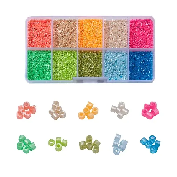 8000Pcs 10 Colors Fluorescent Color Glass Bugle Beads