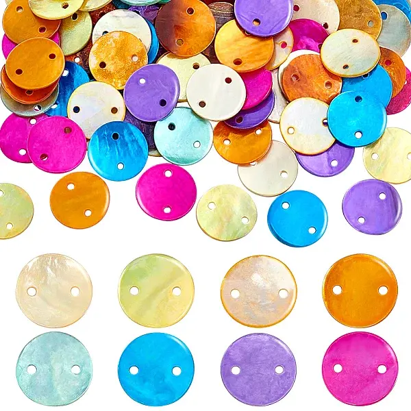 160Pcs 8 Colors Dyed Natural Akoya Shell Disc Links Connector Charms