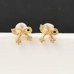 Brass Micro Pave Clear Cubic Zirconia Bowknot Stud Earrings
