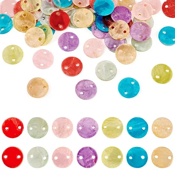 70Pcs 7 Styles Spray Painted Natural Capiz Shell Connector Charms