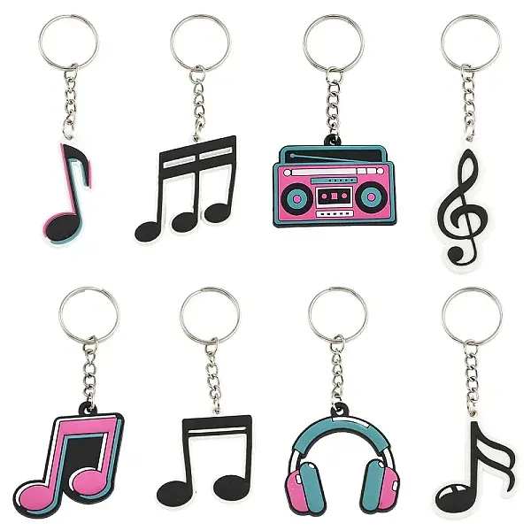 8 Pcs 8 Styles PVC Pendant Keychains