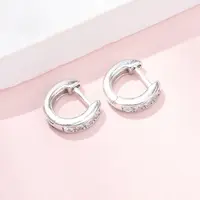 925 Sterling Silver Micro Pave Clear Cubic Zirconia Hoop Earrings