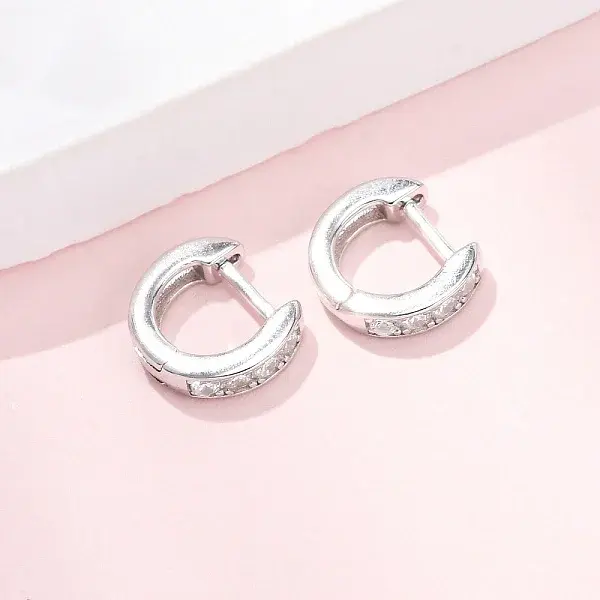 925 Sterling Silver Micro Pave Clear Cubic Zirconia Hoop Earrings