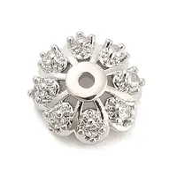 Flower Brass Micro Pave Clear Cubic Zirconia Bead Caps