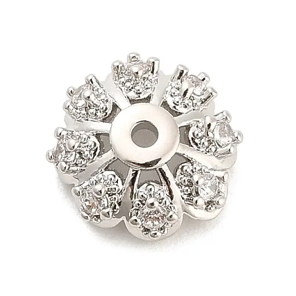 Flower Brass Micro Pave Clear Cubic Zirconia Bead Caps
