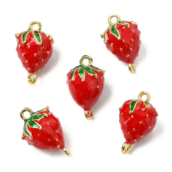5Pcs Brass FireBrick Enamel Connector Charms