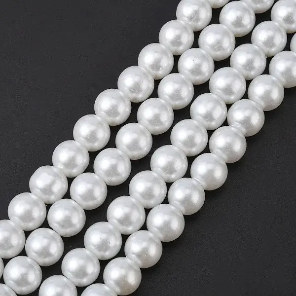 White Glass Pearl Round Loose Beads For Jewelry Necklace Craft Making