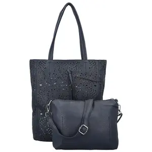 Módní dámský koženkový set kabelek Safira, tmavě modrý