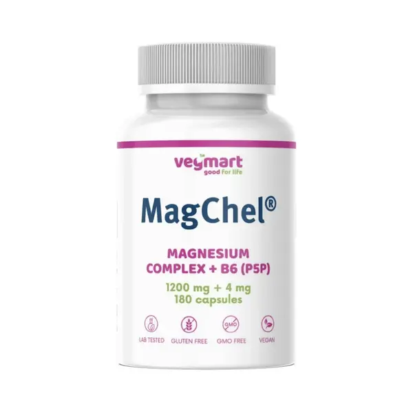 Vegmart MagChel® Complex 20% + Vitamín B6 (P5P), 180 kapsúl
